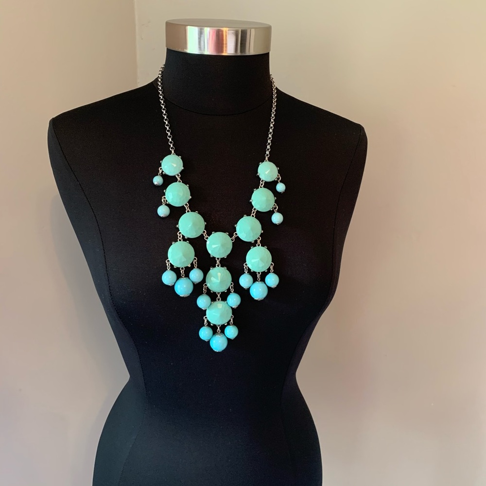 Light Turquoise Blue & Silver Long Bauble Adjustable Clasp Necklace